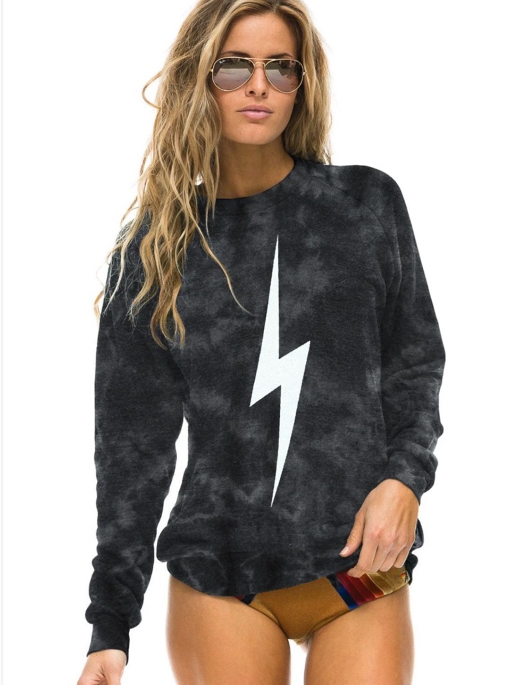 Aviator NationTie-Dye Lightning Bolt Pullover Sweatshirt